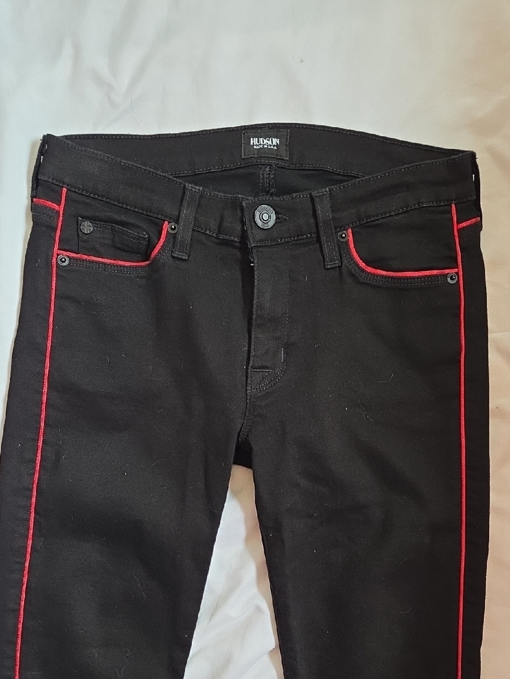 Hudson Jeans Black Skinny Jeans with Red Side Piping - Picture 2 of 7